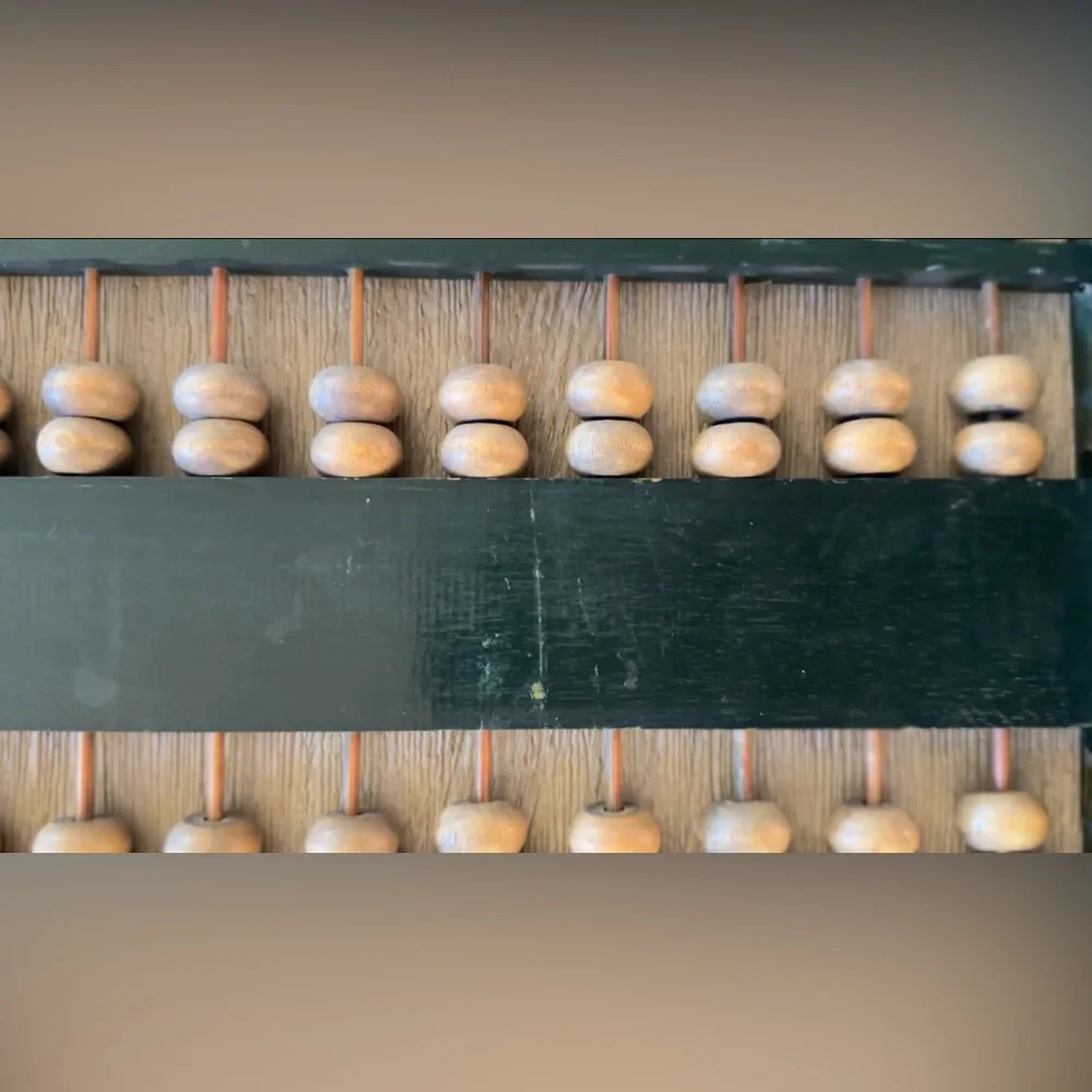 Antique Chinese Wooden Abacus Black Frame Natural Wood Beads Vintage‎